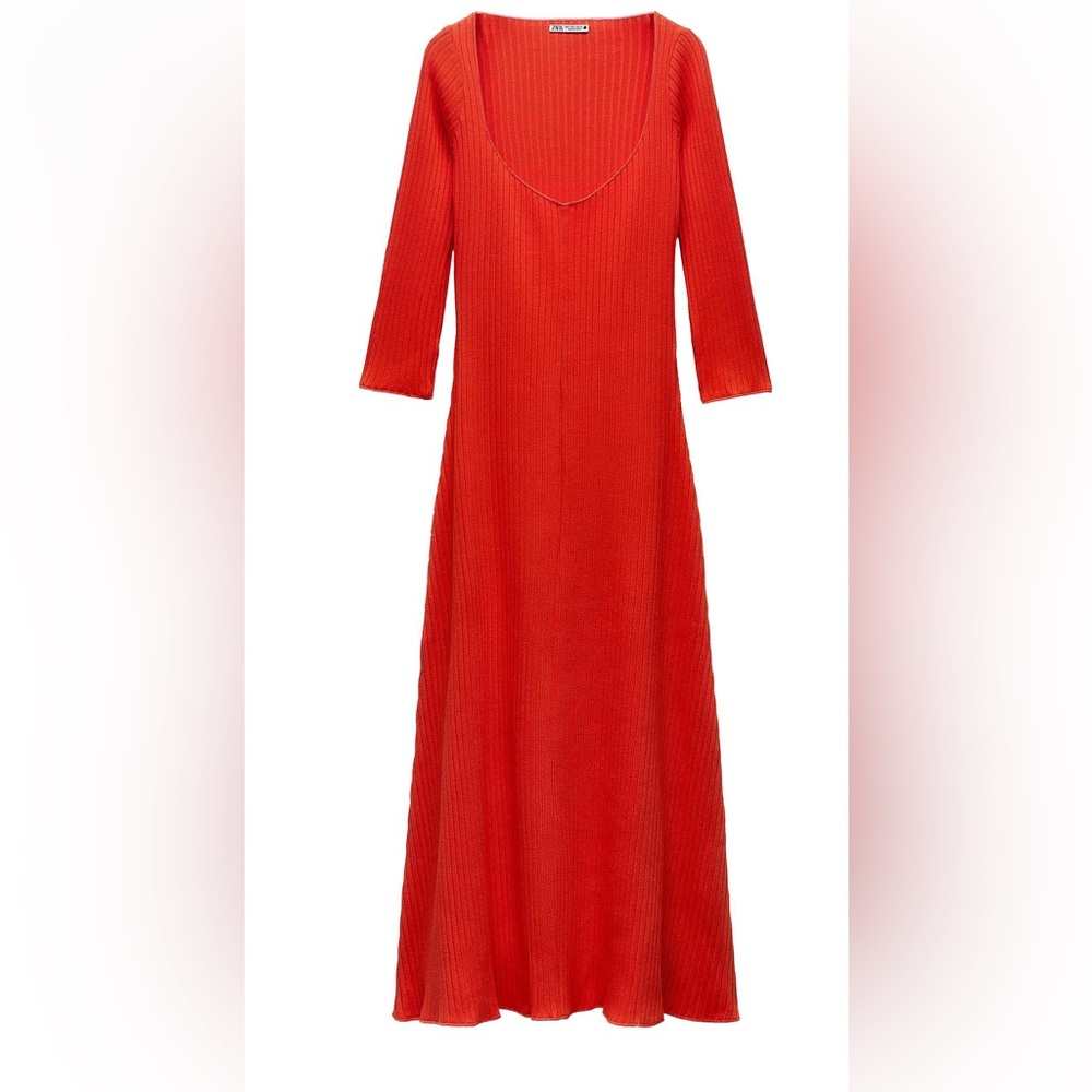 Zara Red Ribbed Midi Dress